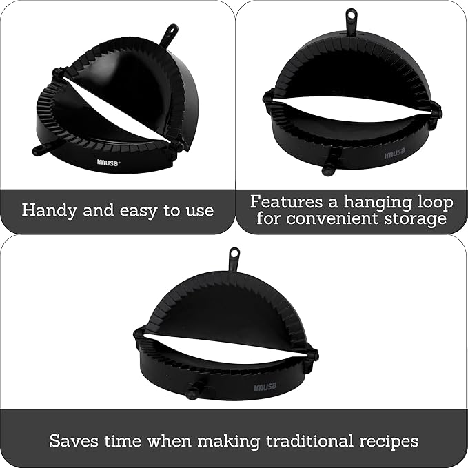 Imusa Empanada Press Set – Dumpling Maker, Plastic Empanada Mold & Pastry Press for Stuffed Pastries, Turnovers, Pierogi, Masa & Dough Preparation, 1 Pack, Black