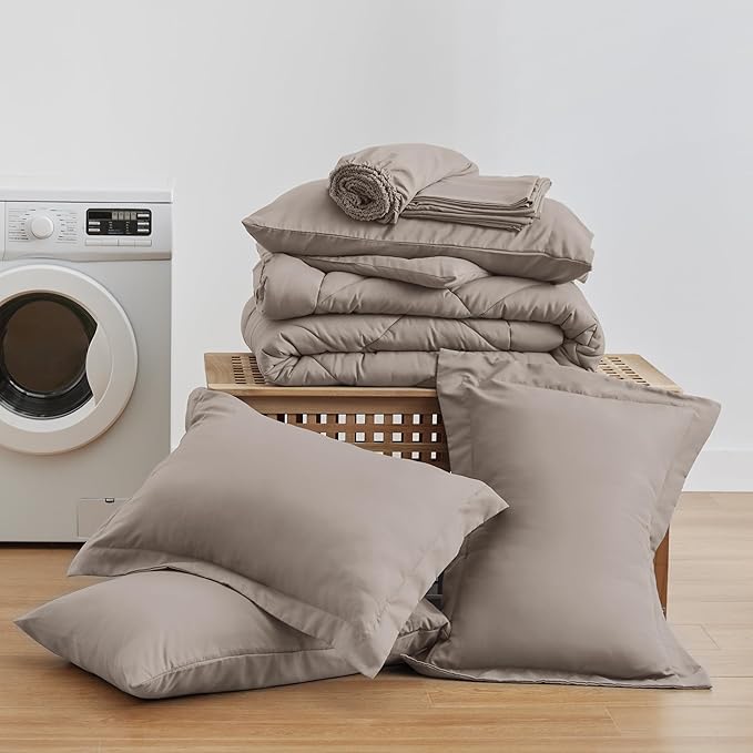 Love's cabin California King Comforter Set Burlwood, 7 Pieces California King Bed in a Bag, All Season Bedding Sets with 1 Comforter, 1 Flat Sheet, 1 Fitted Sheet, 2 Pillowcase and 2 Pillow Sham | Soft, Breathable, Lightweight, Comfortable