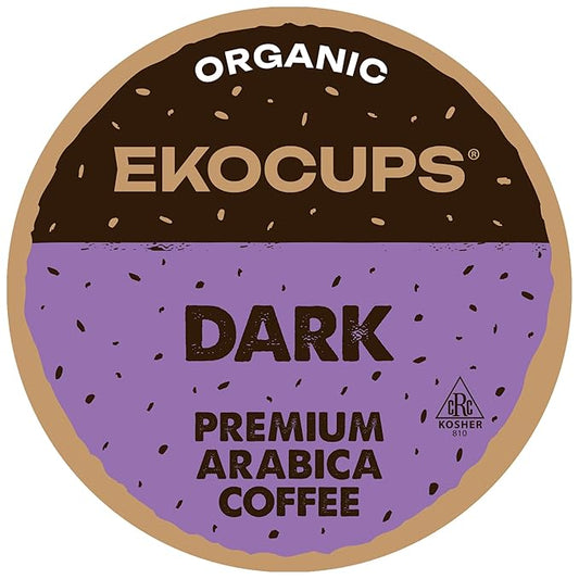 EKOCUPS Organic Dark Roast Coffee Pods, Strong Bold Dark Roast Flavor - USDA Certified Organic - Single Serve Cups for Keurig K Cups Coffee Makers, Box of 40 Recyclable Capsules
