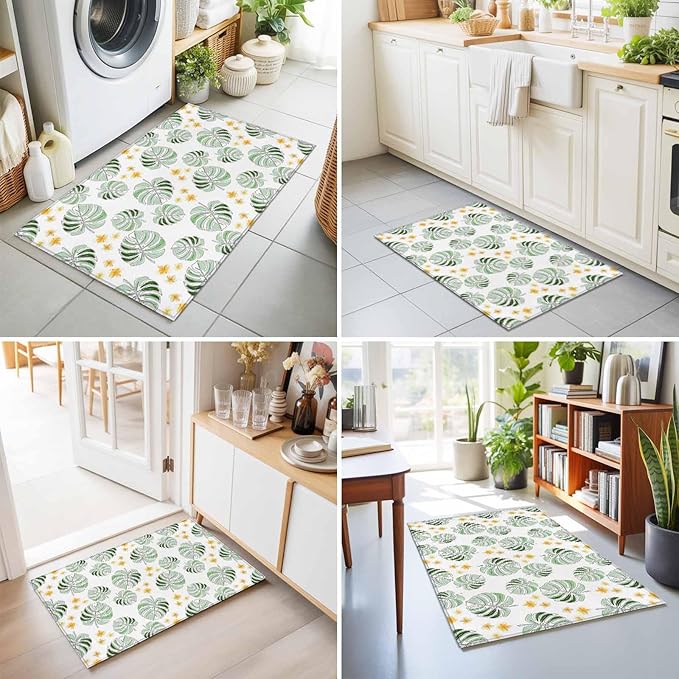 Area Rug 2x3ft, Summer Palm Leaves Pattern Washable Rugs for Living Room Bedroom, Scattered Starburst Flowers Soft Non-Slip Area Rugs Rectangle Floor Carpet for Dining Room