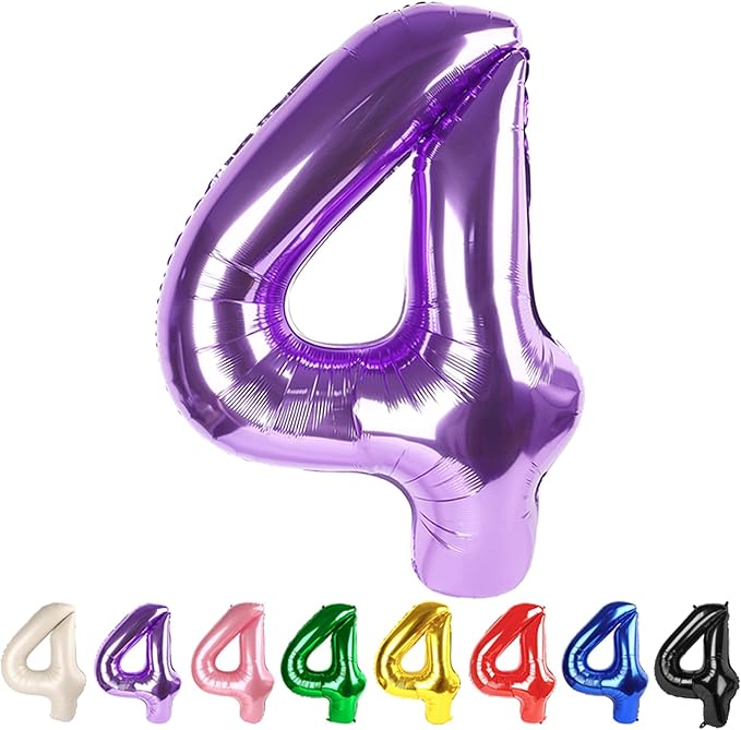 Numbers 4 Balloons Purple Party Decorations for Women Men, 40 In Big Four Balloons for Engagement, Wedding, Celebration Party, Graduations, Photo Shoot