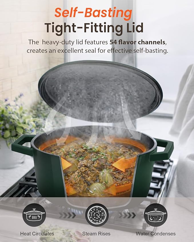 Nuwave 6QT Healthy Enameled Cast Iron Dutch Oven Pot with Lid, Heavy Duty 7-Layer Enamel, Enhanced Rust Protection, Dual Handles, Oven Safe to 500°F for Sourdough Bread Baking, Braise, Stew, Roast