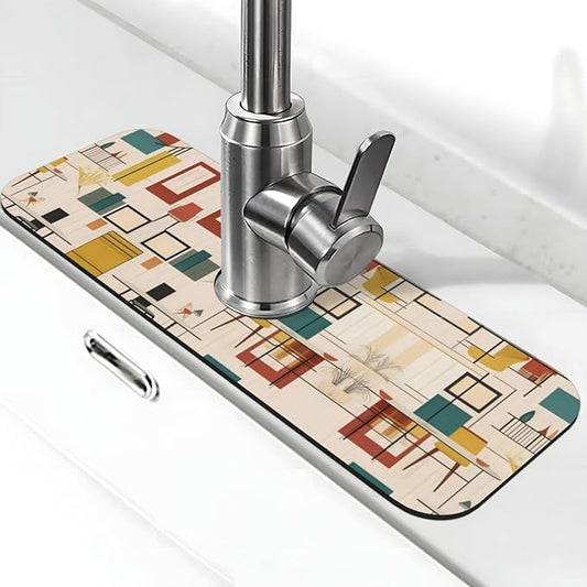 Mid Century Modern Printed Faucet Absorbent mat, Suitable for bathrooms, Kitchens, and Other Sink Areas.