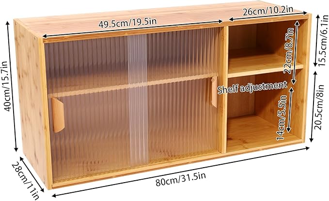 Countertop Kitchen Pantry Cabinet,Bamboo Wall Sideboard with Sliding Glass Doors,Pantry Cabinet for Kitchen, Living Room,Dinning,Bedroom,Log Color,31.5" W