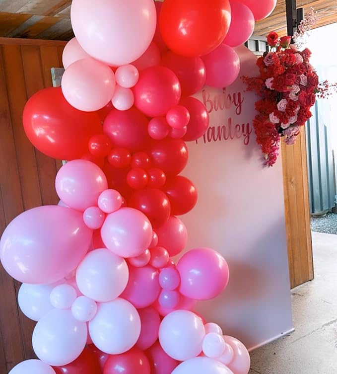 Valentines Day Balloons Garland Arch Kit - 331Pcs Rose Petals Red Heart Foil Balloon Different Size Red Pink White Balloons for Valentine's Day Galentine's Day Anniversary Party Decorations