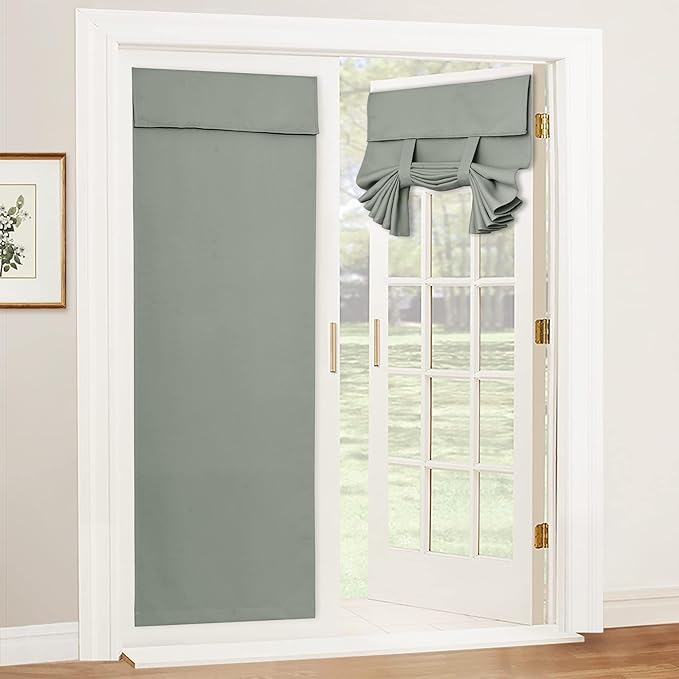 RYB HOME Room Darkening Blinds for French Door, Privacy Self-Adhesive Blackout Thermal Insulated Patio French/Back/Tricia Door Cover Window Curtains, W36 x L80 inch, 1 Panel, Sage Green