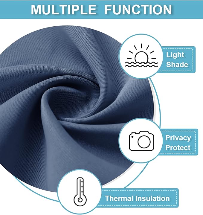 RYB HOME Blackout French Door Curtain - Privacy Thermal Insulated Window Shades for Patio Kitchen Front Entry Back Door Glass Window, Self Adhesive No Drill, 1 Panel, 26" W x 69" L, Stone Blue