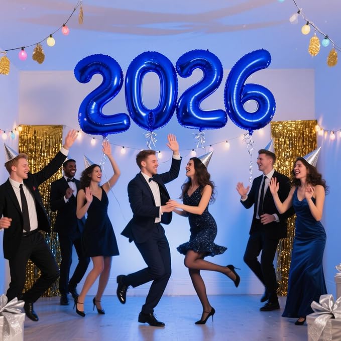 2026 Blue Foil Numbers Balloons(40 Inch) Happy New Years Eve Party Supplies 2026 New Year Graduation Balloons Decorations 20 26 Signs Props Birthday Anniversary Wedding Festival Ornament Decor