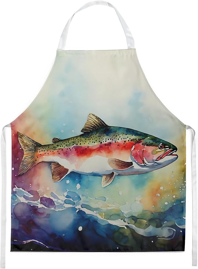 Caroline's Treasures Rainbow Trout Apron Cooking Kitchen Server Baking Crafts Gardening for Adult Women Men, Unisex, Large, Multicolor
