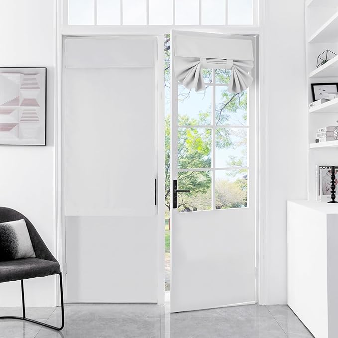 WdFour French Door Curtains for Privacy, Easy Installed Tricia Door Panels,Front Door Sidelight Curtain Tie up Shade, Washable Curtain 25W x 40L Inch,Greyish White,1 Panel