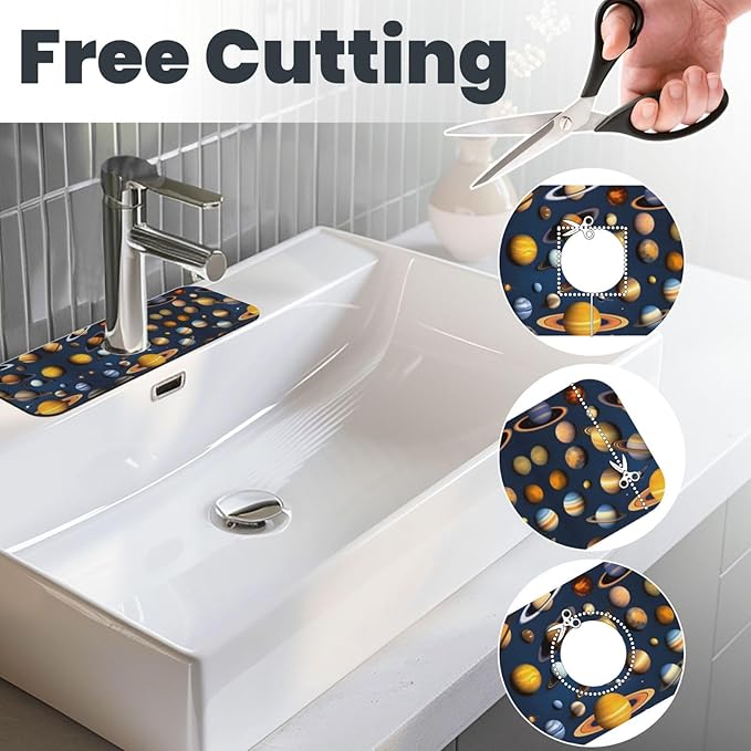 Solar System Planets Printed Faucet Absorbent mat, Suitable for bathrooms, Kitchens, and Other Sink Areas.