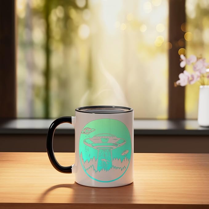 Flying Saucer UFO, Astronauts are Aliens Ceramic Mug, Black/White