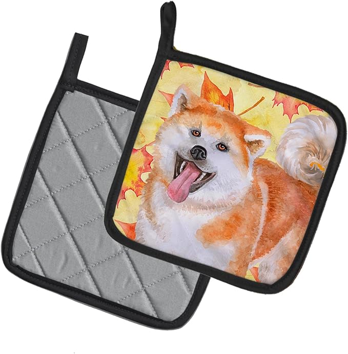 Caroline's Treasures BB9964PTHD Akita Fall Pair of Pot Holders, Yellow Kitchen Heat Resistant Pot Holders Sets Oven Hot Pads for Cooking Baking BBQ, 7 1/2 x 7 1/2