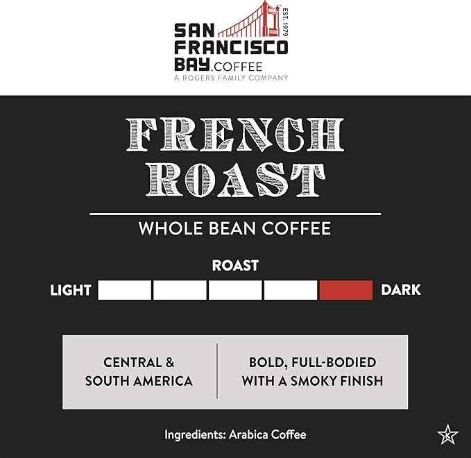 San Francisco Bay Whole Bean Coffee - French Roast (2lb Bag), Dark Roast (Pack of 6)