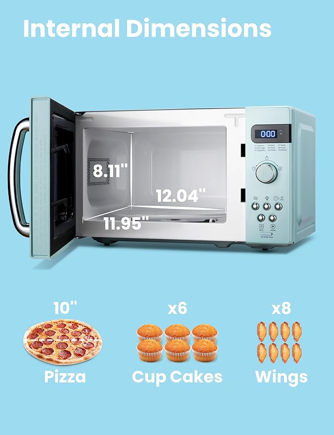 COMFEE' Retro Small Microwave Oven With Compact Size, 9 Preset Menus, Position-Memory Turntable, Mute Function, Countertop Microwave Perfect For Small Spaces, 0.7 Cu Ft/700W, Green, AM720C2RA-G