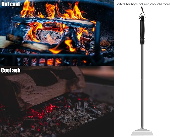 Grilliance Charcoal Grill Ash Rake Hoe for Fireplace Wood Stove Pizza Oven, Stainless Steel BBQ Cleaner Poker Scraper, Elongated Cleaning Tool Accessories for Smoker, Ceramic, Kamado, Vision Grills