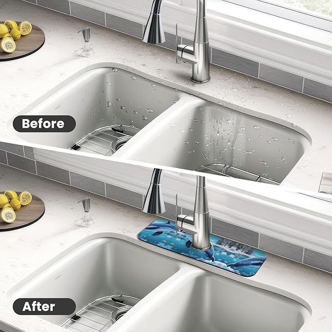 Winter the Dolphin Printed Faucet Absorbent mat, Suitable for bathrooms, Kitchens, and Other Sink Areas.