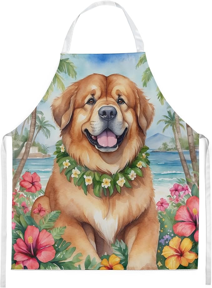Caroline's Treasures Tibetan Mastiff Luau Apron Cooking Kitchen Server Baking Crafts Gardening for Adult Women Men, Unisex, Large, Multicolor