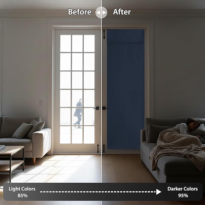 RYB HOME French Door Curtains - Privacy Blackout Window Tie up Shades Energy Saving for Kitchen Dining Kids Nursery Bathroom Tricia Door Covering, W 26 x L 72 inches, Stone Blue, 1 Panel