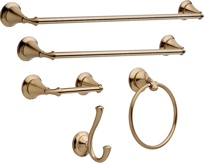Delta Linden (1-Pack) Hand Towel Holder Champagne Bronze Towel Racks for Bathroom Wall Round Towel Ring Holder for Bath Towel Hanger for Kitchen, Bathroom Accessories 79446-CZ