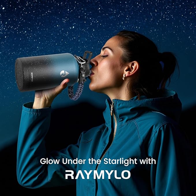 RAYMYLO 64oz Insulated Water Bottle, Triple Wall Vacuum Stainless Steel Water Bottles - Keeps Cold 48H, Reusable Half Gallon Jug for Gym, Sports, Camping, Hiking,Travel, Starry Sky-Indigo/Black