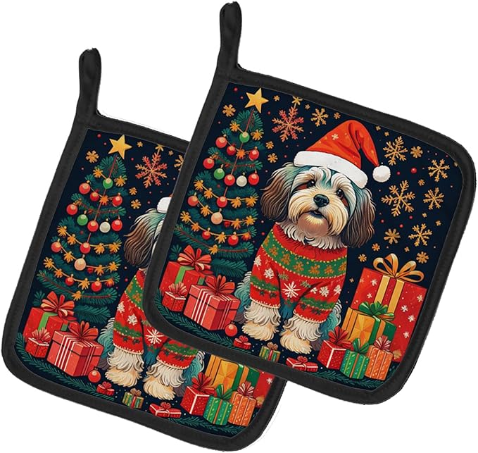 Caroline's Treasures Havanese Christmas Pair of Pot Holders Kitchen Heat Resistant Pot Holders Sets Oven Hot Pads for Cooking Baking BBQ, 7 1/2 x 7 1/2