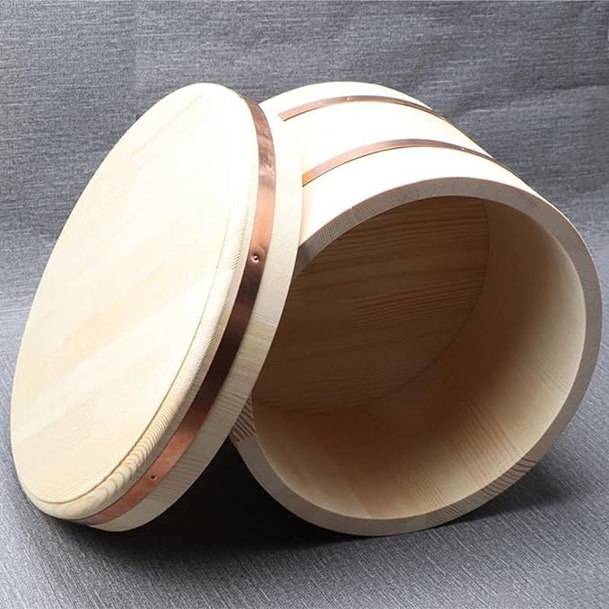 Sushi Rice Bowl with Lid Japanese Traditiol Wooden Hangiri Sushi Oke Sushi Rice Mixing Tub for Sushi Restaurant Kitchen 27x21.5x31cm (33x26x37cm)