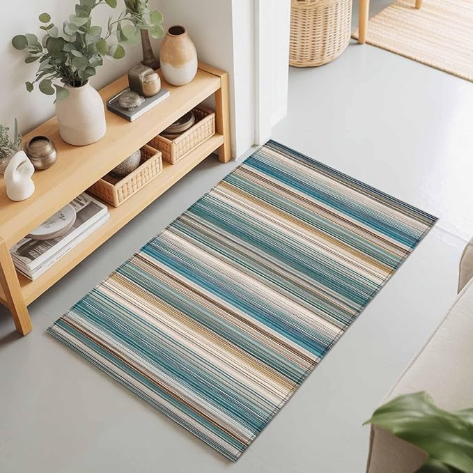 Area Rug 2x3ft, Minimalist Vertical Stripes Washable Rugs for Living Room Bedroom, Retro Boho Lines Soft Non-Slip Area Rugs Rectangle Floor Carpet for Dining Room