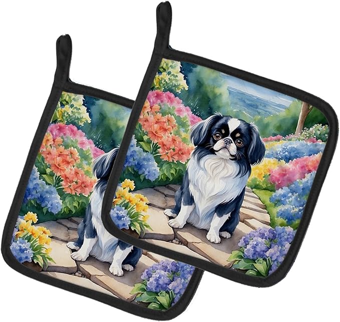 Caroline's Treasures Japanese Chin Spring Path Pair of Pot Holders Kitchen Heat Resistant Pot Holders Sets Oven Hot Pads for Cooking Baking BBQ, 7 1/2 x 7 1/2