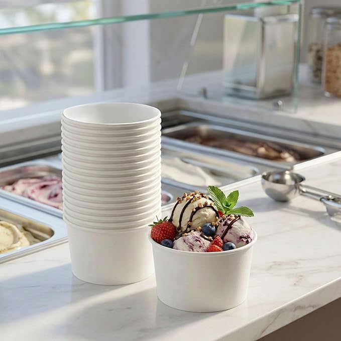 Coppetta 8-Ounce Dessert Cups, 50 Disposable Ice Cream Cups - Lids Sold Separately, Sturdy, White Paper Frozen Yogurt Bowls, For Hot And Cold Foods, Perfect For Gelato Or Mousse - Restaurantware