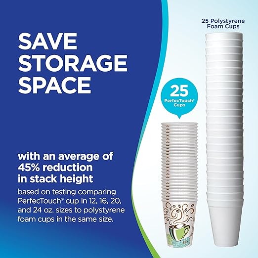 Dixie PerfecTouch 8 oz Paper Coffee Cups By GP PRO, Coffee Haze Design, 500 Count (25 Disposable Cups Per Sleeve, 20 Sleeves Per Case) 5338DX