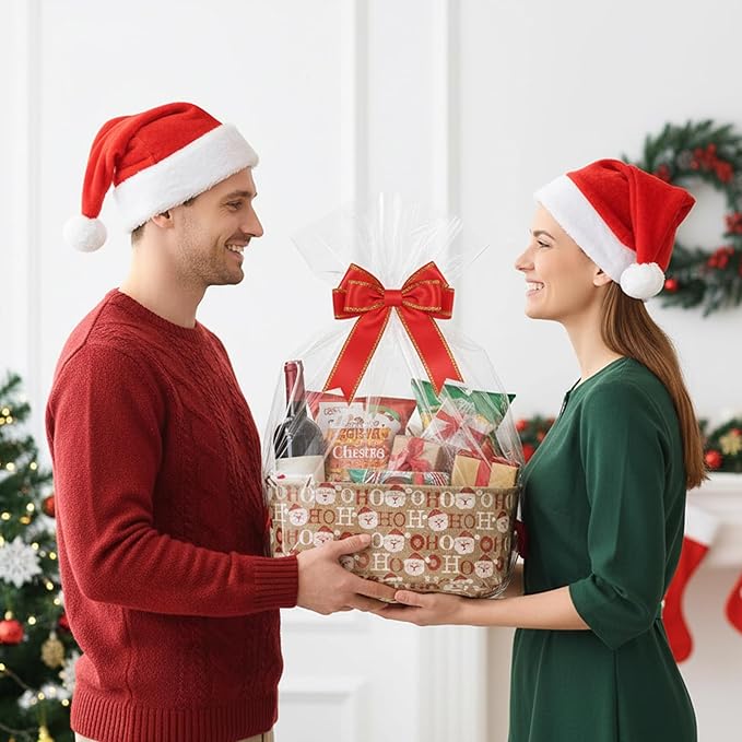 INough Christmas Baskets for Gifts Empty Festive Gift Bags Holiday Basket with Handles Collapsible Christmas Decor, Ornaments Storage Organizer for Baby Room, Kids Nursery, Home Holiday Decor