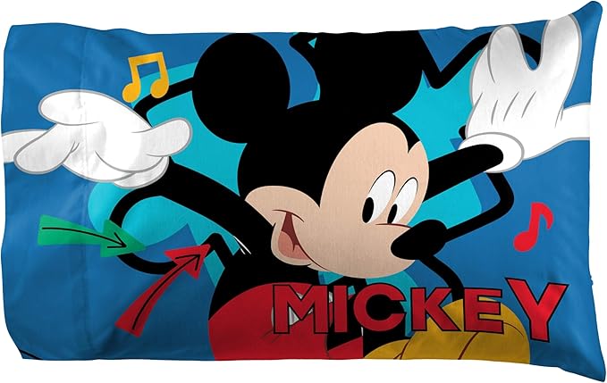 Jay Franco Kids Sheet Set with Fitted, Flat Sheets & Pillow Cover - Ultra-Soft Bedding with Pillowcase for Room Decor, Blue - Mickey Mouse, 4 Piece Queen