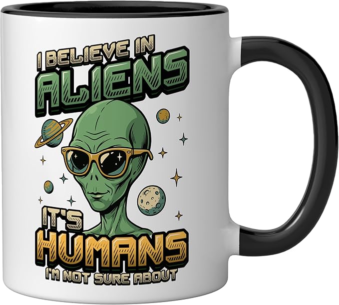 Alien Believer UFO Extraterrestrial Space Lover Ceramic Mug, Black/White