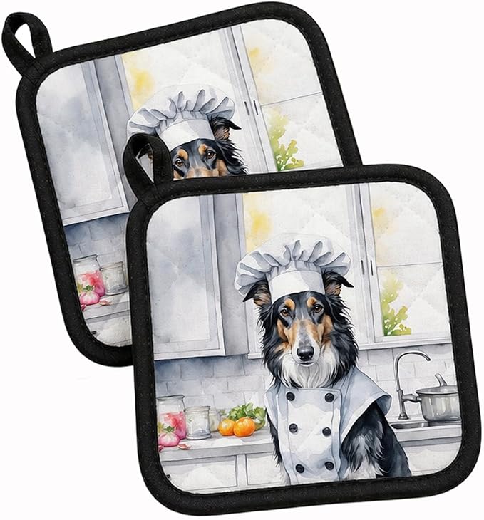 Caroline's Treasures Borzoi The Chef Pair of Pot Holders Kitchen Heat Resistant Pot Holders Sets Oven Hot Pads for Cooking Baking BBQ, 7 1/2 x 7 1/2