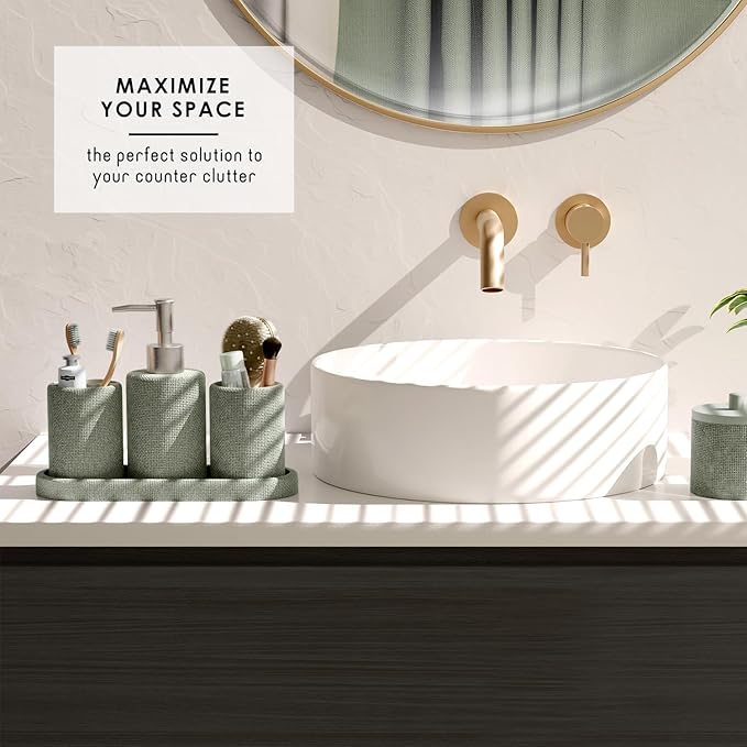Clara Clark Sage Green Bathroom Set - Bathroom Sets with Shower Curtain and Rugs, 21PC Bathroom Accessory Set, Shower Curtain Set with Soap Dispenser & Toothbrush Holder