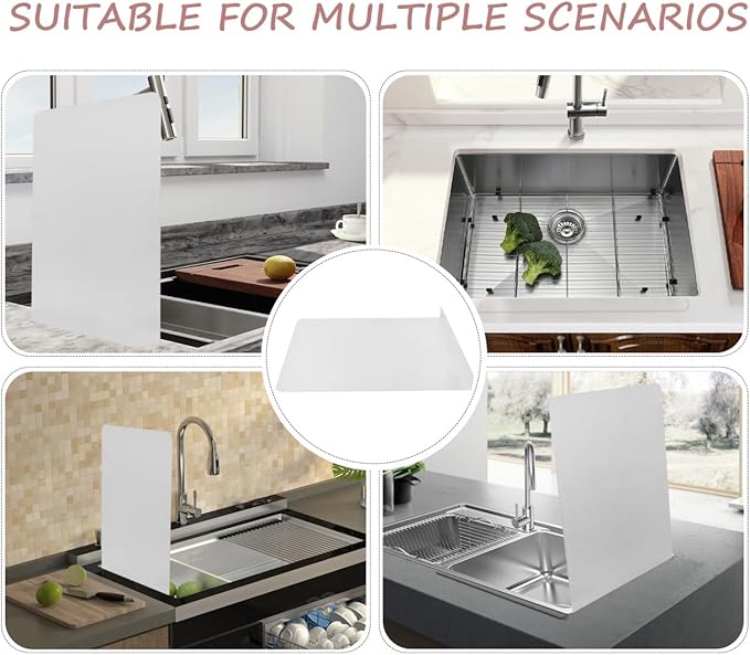 Outanaya 2pcs Sink Side Splash Guard Stainless Steel Metal Wall Mount Splash Guard Kitchen Sink Easy Install