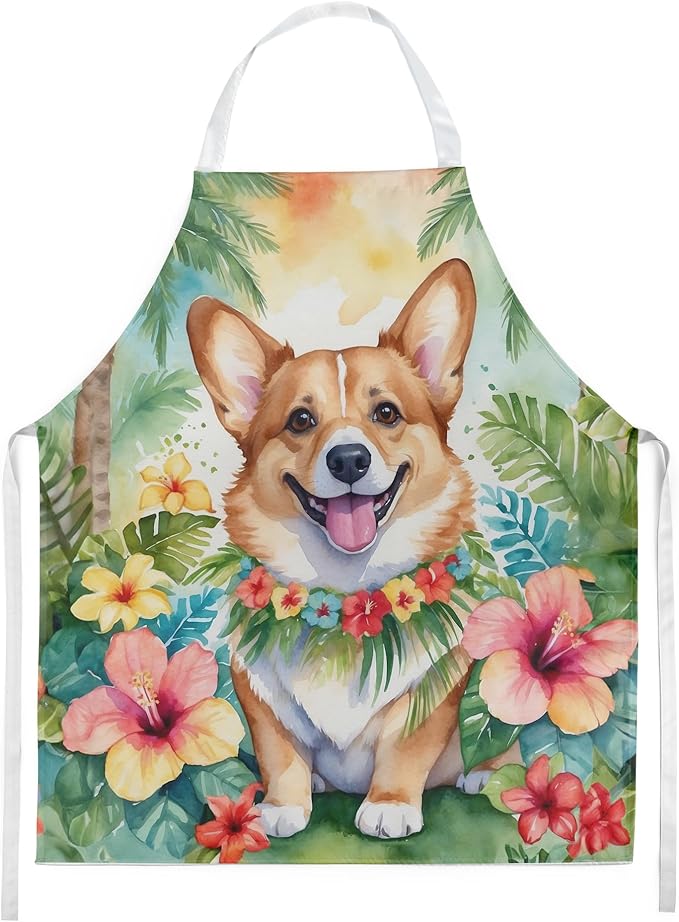 Caroline's Treasures Corgi Luau Apron Cooking Kitchen Server Baking Crafts Gardening for Adult Women Men, Unisex, Large, Multicolor