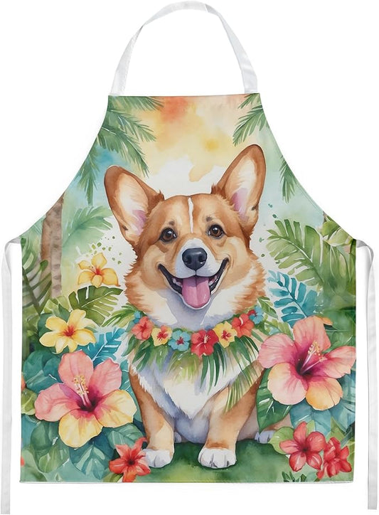 Caroline's Treasures Corgi Luau Apron Cooking Kitchen Server Baking Crafts Gardening for Adult Women Men, Unisex, Large, Multicolor
