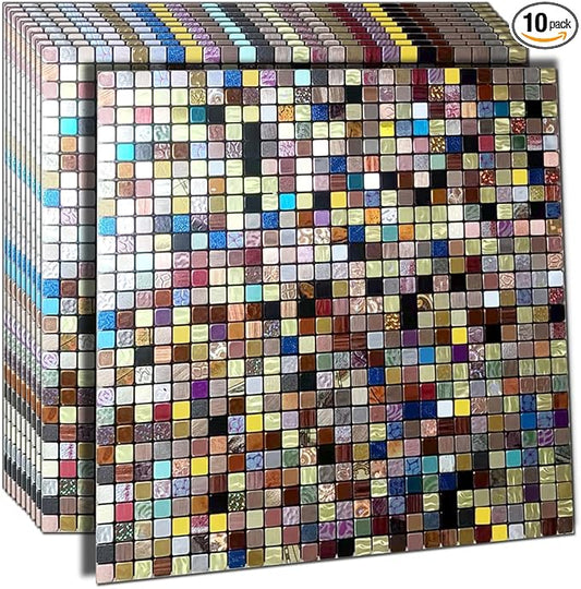 10 Sheets Peel and Stick Backsplash Tile, Self-Adhesive Mosaic Tile, Stick on Kitchen, Bathroom Vanities, Fireplace Décor, Laundry Table (1.0 Mixed Colors)