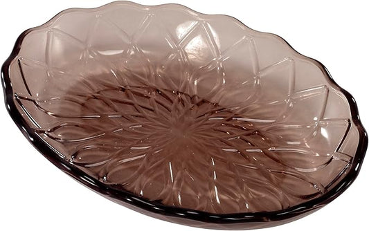 Nicole Miller – Soap Dish, Embossed Glass with Diamond Trellis Texture & Scalloped Rim, Perfect for Holding Bar Soap or Sponges on Bathroom & Kitchen Counters (Bijou Brown)
