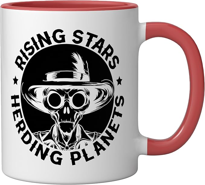 Alien Lover Flying Saucer UFO Extraterrestrial Cowboy Ceramic Mug, Red/White
