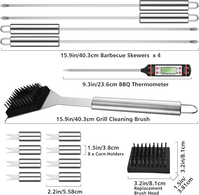 27 Pcs Grill Utensils Set for Outdoor Grill – Stainless Steel BBQ Tools Grilling Tools Set, Organized in Case with Thermometer, Injector & More – Complete Kit for Cooking, Camping & Backyard Barbeque
