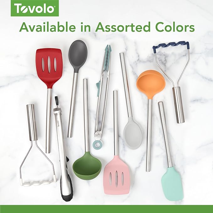 Tovolo Mixing Spoon Stainless Steel Handle Scratch Resistant Non Stick Safe Kitchen Utensil for Cooking Baking Serving Stirring, Heat Resistant Silicone Stirring Spoon with Metal Handle Black