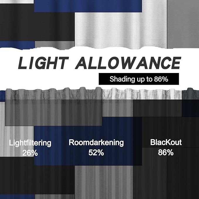 MCALK Navy Blue Blackout Kitchen Curtains Tiers Set 2 Piece for Windows Grey and Black Kitchen Window Curtains Set,White Modern Abstract Art Valances for Living Room(24" Tiers Set)