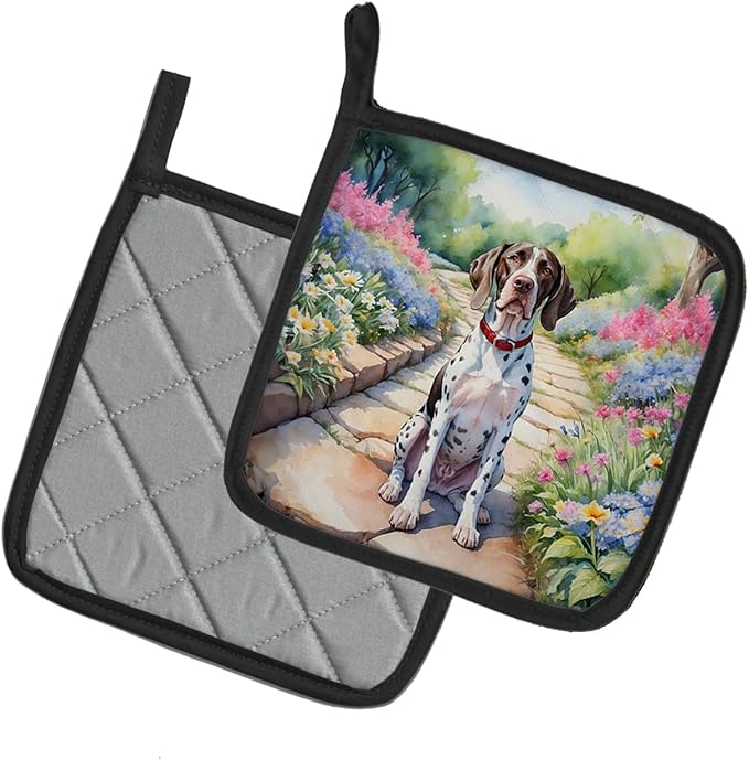 Caroline's Treasures Pointer Spring Path Pair of Pot Holders Kitchen Heat Resistant Pot Holders Sets Oven Hot Pads for Cooking Baking BBQ, 7 1/2 x 7 1/2