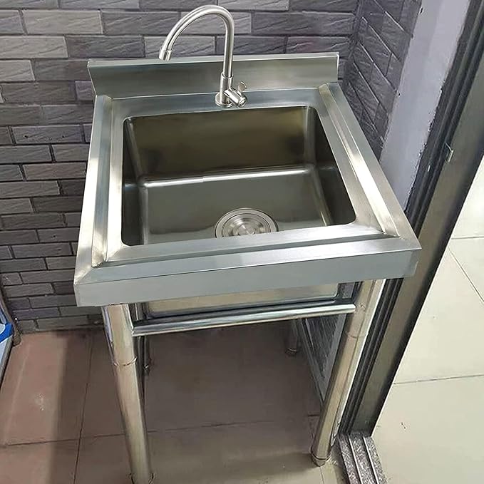 Portable Commercial Stainless Steel Sink, 90cm H Garden Sink Single Trough with Taps and Legs Kitchen Sink for Outdoor Indoor, Easy to Clean & Install