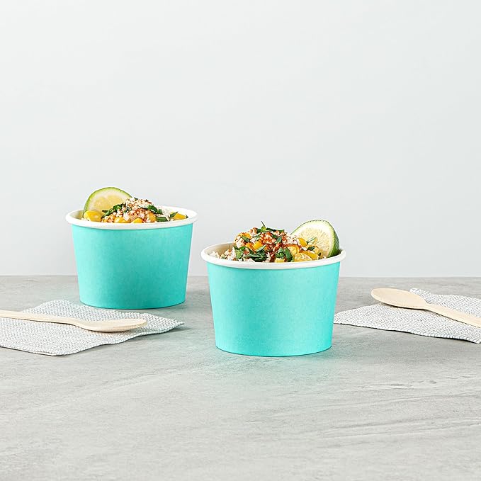 Coppetta 4 Ounce Dessert Cups, 200 Disposable Ice Cream Cups - Lids Sold Separately, Heavy-Duty, Turquoise Paper Frozen Yogurt Bowls, For Hot And Cold Foods - Restaurantware