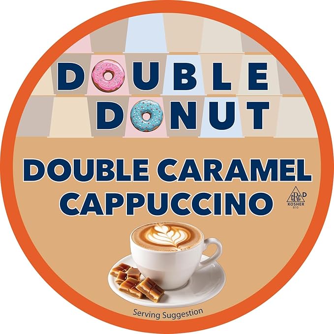 Double Donut Coffee Cappuccino Pods, Caramel Cappuccino, Single Serve for Keurig K Cups Brewers, 24 Count