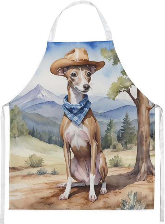 Caroline's Treasures Italian Greyhound Cowboy Welcome Apron Cooking Kitchen Server Baking Crafts Gardening for Adult Women Men, Unisex, Large, Multicolor